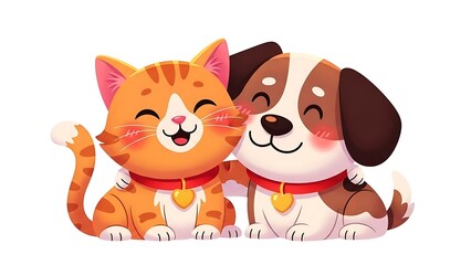 Fototapeta premium Valentines day pets cute cat and dog celebrating love