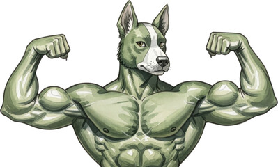 Muscular dog character showing off muscles isolated on transparent background