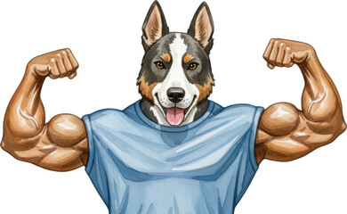 Strong dog flexing muscles and showing off strength isolated on transparent background