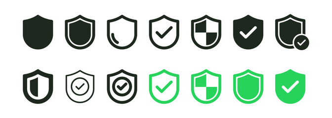 Shield check mark icon or security shield protection icon with tick symbol