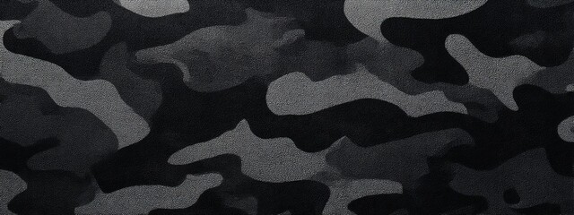 Charcoal Black Camouflage Pattern with Overlapping Shapes in Abstract Design