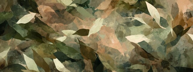 Abstract Organic Camouflage Texture with Layered Leaf Patterns in Earthy Tones