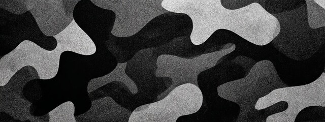 Black and Charcoal Camouflage Pattern with Overlapping Shapes for Textile and Design Use