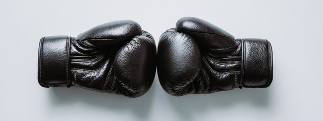 Symmetrical Arrangement of Black Boxing Gloves on a Minimalist White Background for Fitness and Sports Imagery