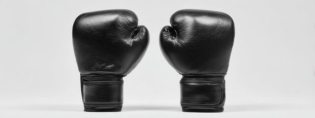 Symmetrical Black Boxing Gloves on a Clean White Background for Sport and Fitness Photoshoot