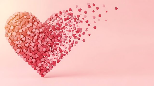 Valentine's day heart with flying red hearts on pink background