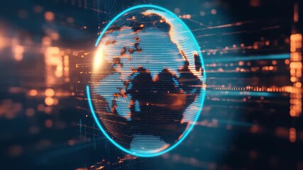 Spinning globe visualizing digital data representation and global connectivity in modern technology, spinning globe and digital data processing over computer servers - Powered by Adobe
