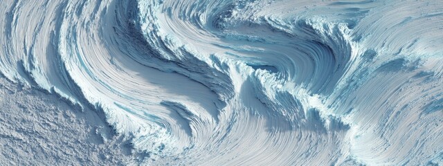 Abstract Patterns on a Frozen Surface with Pale Blue Swirls and Wind-Swept Texture in a Winter Landscape