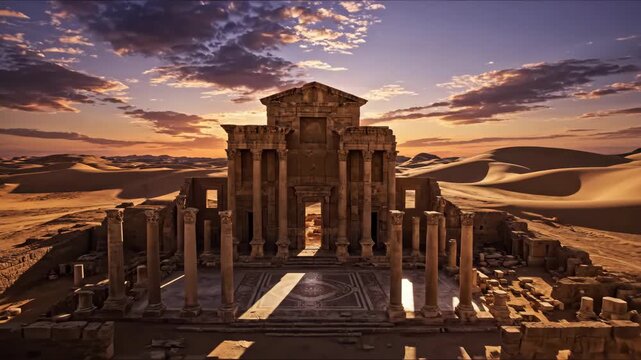 Ancient Temple in Desert Landscape.