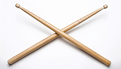 Wooden Drumsticks Crossed In X Shape On White Background
