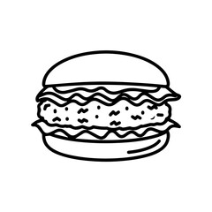 Illustrated sandwich with layered fillings isolated on transparent background, Vector
