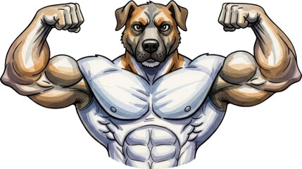 Strong dog with muscular body flexing arms isolated on transparent background