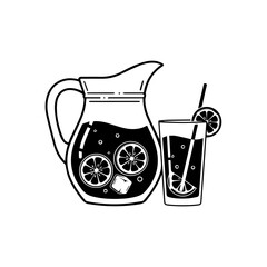 Pitcher of lemonade with glass isolated on transparent background, Vector