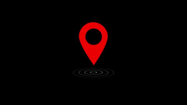 GPS location pointer animated with radio wave, location pointer, pin icon on black background.