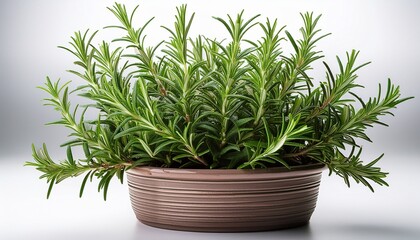 Fresh Rosemary Plant In Pot Isolated On White Background