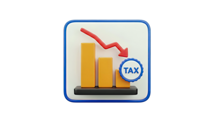3D Bar Chart with Red Downward Arrow and TAX Icon