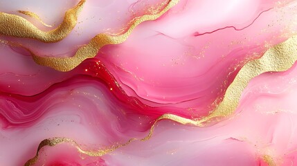 Elegant swirling pink and gold liquid marble texture creates a luxurious background