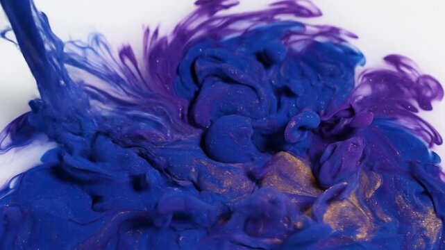 Purple and blue ink fountains swirl, diverging against white to form ethereal, liquid patterns now!!