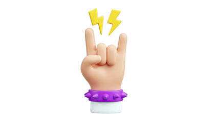 3D Rock On Hand Gesture with Lightning Bolts