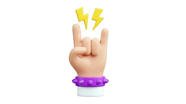 3D Rock On Hand Gesture with Lightning Bolts