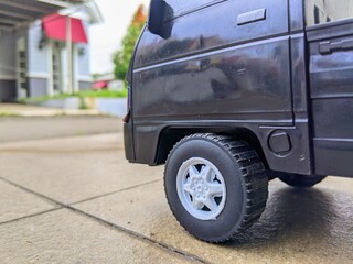 Black Toy Pickup Truck on White Background Isolated Minimal Concept