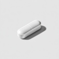 A close-up of a single oblong pharmaceutical pill lying on a clean reflective surface. AI generated image