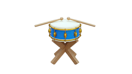 Blue Snare Drum with Drumsticks on Wooden Stand