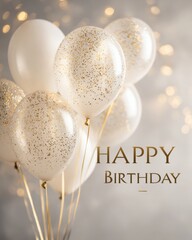 Elegant Ivory Birthday Greeting Card with Gold Balloons Display
