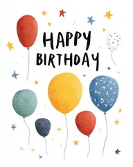 Happy Birthday Balloons with Colorful Stars Illustration
