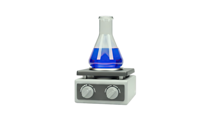 Erlenmeyer Flask with Blue Liquid on Magnetic Stirrer