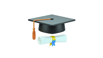 Graduation Cap and Scroll with Ribbon