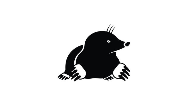 Black silhouette of a mole animal in a minimalist flat vector style isolated on white background