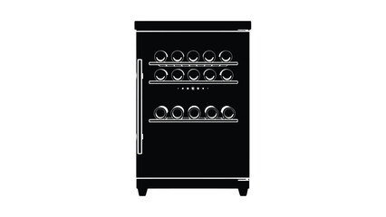 Black wine fridge silhouette with white outline isolated on white background