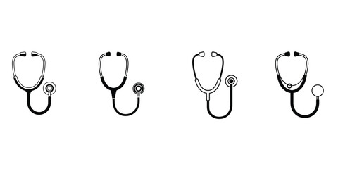 Professional stethoscope icon bundle representing doctors and medical checkups. Ideal for healthcare platforms, clinics, and hospital UI design.