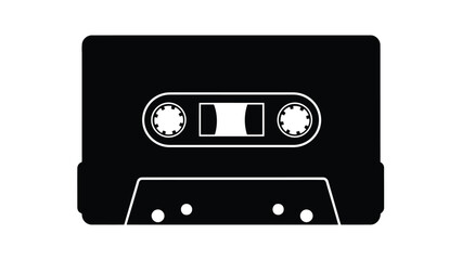 Obraz premium Minimalist black cassette tape icon symbol silhouette isolated on white background