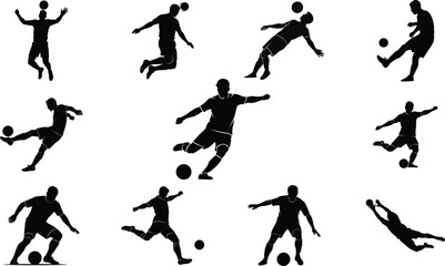 Soccer Player Silhouettes, Dynamic Football Action Poses