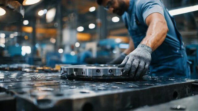 Medium shot of a technician inspecting hardened steel and carbide die materials side by side illustrating the differences in tool hardness for various industrial applications