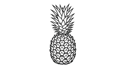 Black line art pineapple on , minimalist flat design isolated on white background