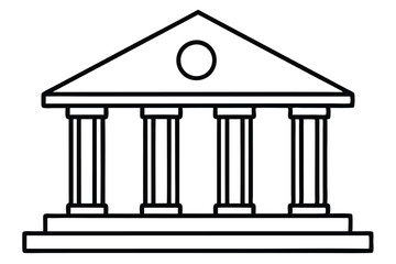 Fototapeta premium Elegant black and white bank building icon, symbolizing finance and security, on a clean white background.