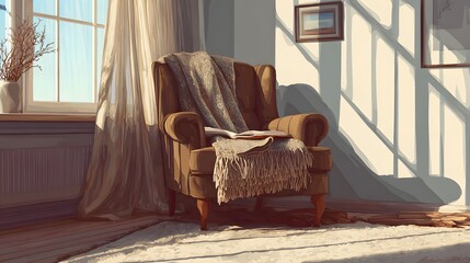 Cozy Reading Corner with Armchair and Natural Afternoon Light at Home