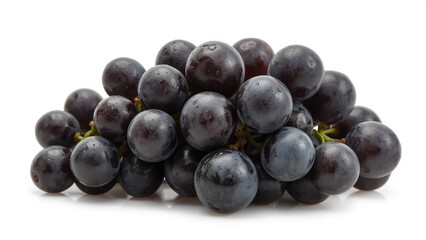 Fototapeta premium Cluster of black grapes, fresh and ripe, isolated on white background. Fruit, healthy food, natural, organic, and snack concept. The image of berries and vineyard produce.