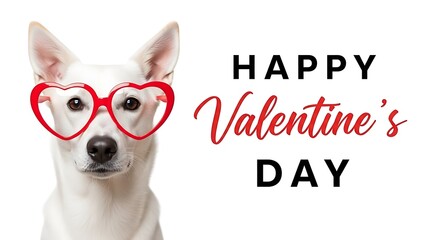 Cute dog wearing heart glasses wishes happy valentines day