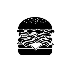 Black and white stylized burger isolated on transparent background, Vector