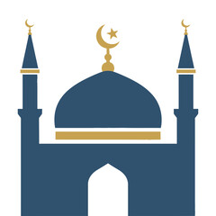 Majestic mosque silhouette with golden crescent moon and star