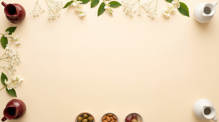 Framed Qingming festival background with soft copyspace background and floral border. Elegant spring design background with open space for text