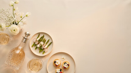 Graceful Qingming festival background with soft beige copyspace background and refined ceremonial table styling. Elegant spring design background with space for text