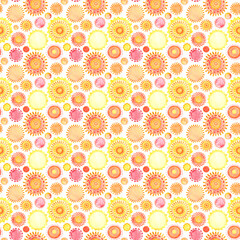 Seamless watercolor pattern with suns. Bright summer sunny background.