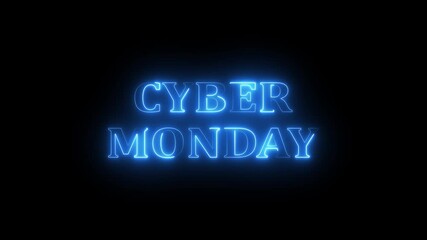 glowing Neon sign displaying CYBER MONDAY Sale. A futuristic cyber monday neon sign, promoting digital sales, casts a vibrant electric glow and dramatic shadow against a dark black background