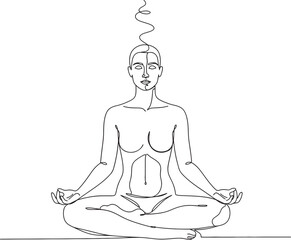 Minimal line art of human sitting cross-legged, mindfulness concept