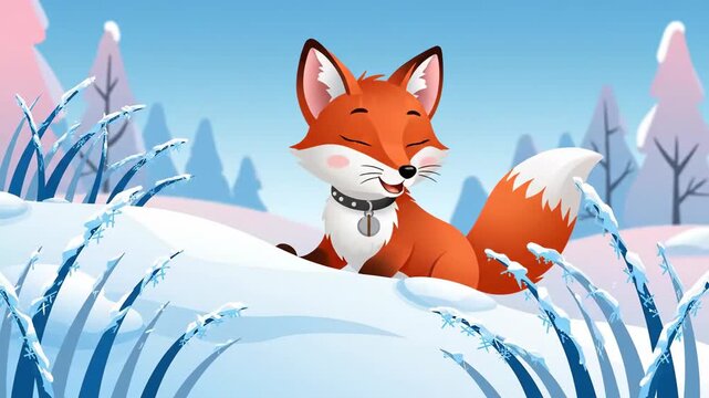 Cartoon Fox In Snowy Landscape Animation For Winter Season With Cute Facial Expressions